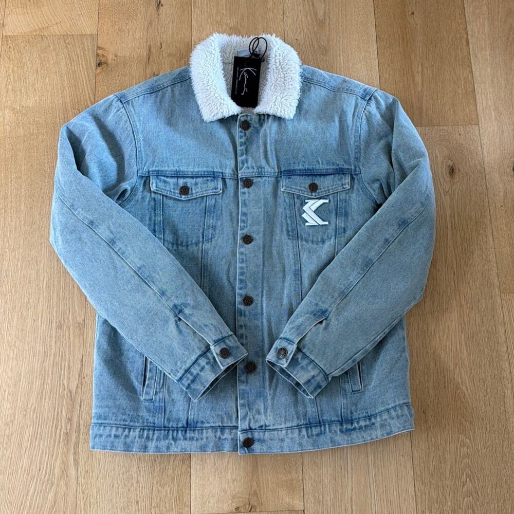 Karl Kani Denim Jacket Sherpa Between Seasons Size L Blue